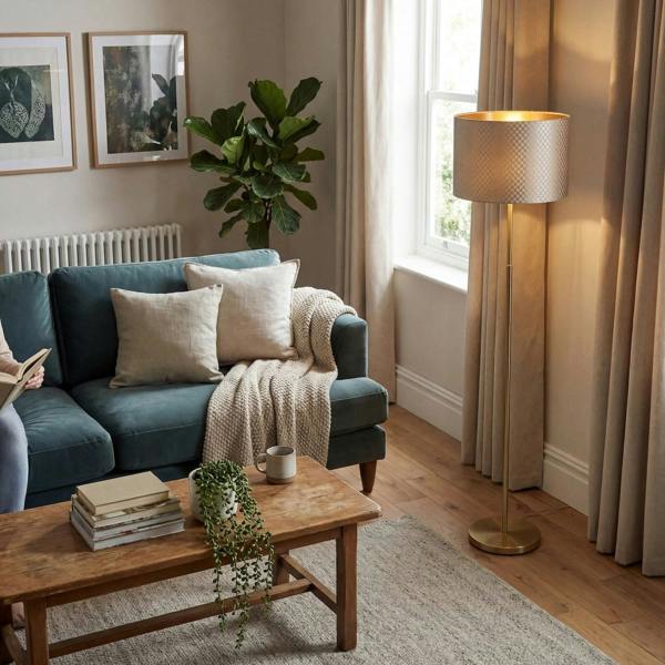 Modern Light Shimmer Taupe Drum Shade with Inner Champagne Gold Lining Image 6