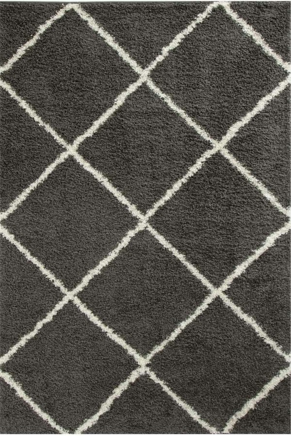 Diamond Design Thick Shaggy Area Rugs Dark Grey