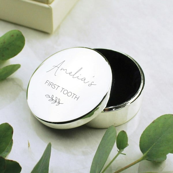 Personalised Memento Company Personalised Botanical First Tooth/Curl Trinket Box