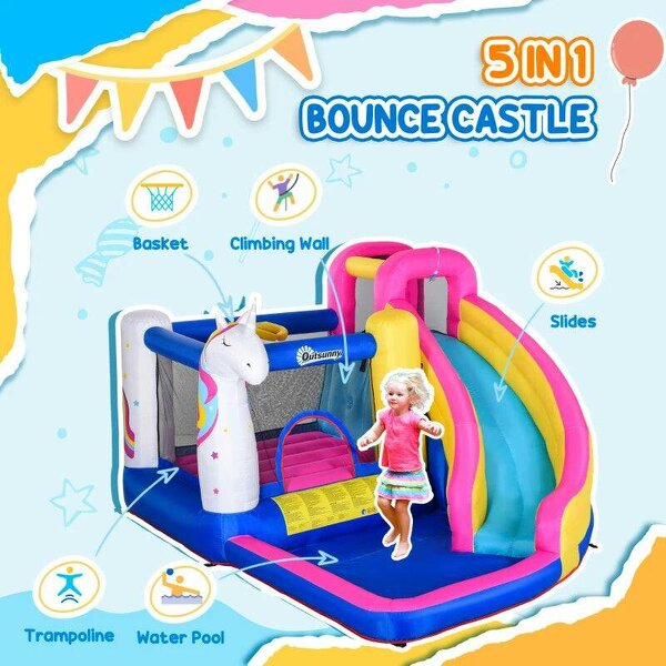 5 in 1 Bouncy Castle, with Blower, for Ages 3-8 Years - Multicoloured
