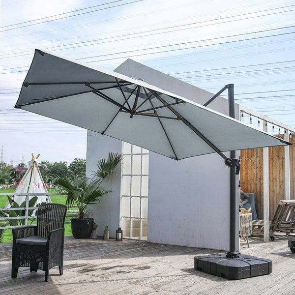 Light Grey 3 x 3 m Square Cantilever Parasol Outdoor Hanging Umbrella for Garden and Patio Parasols Living and Home