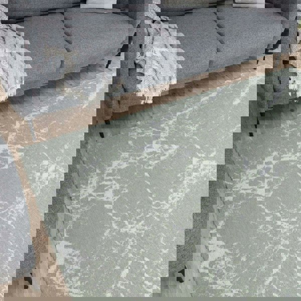 Machine Washable Flatweave Rug Abstract Green