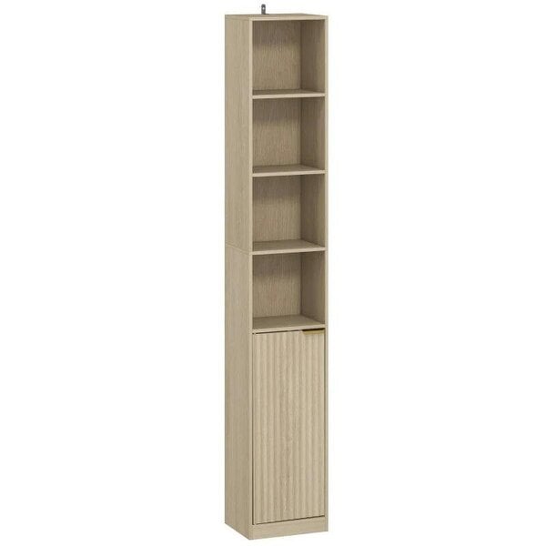Bookcase Adjustable Shelf Bookshelf Anti-Tip Hardware 6-Tier Storage Cabinet Oak Wood Effect