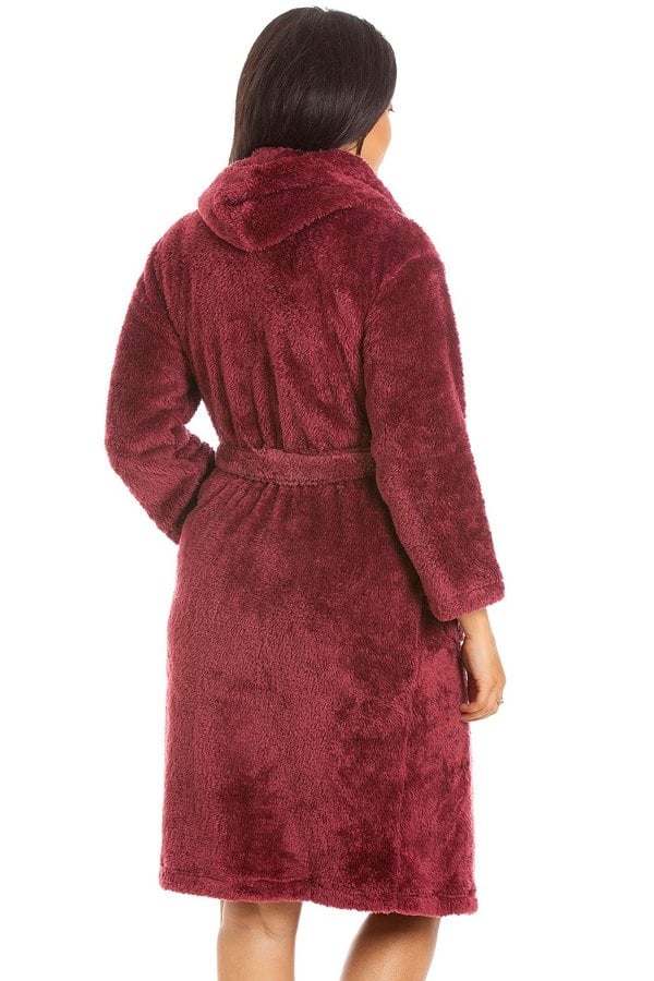 Camille Womens Burgundy Supersoft Fluffy Fleece Hooded Robes