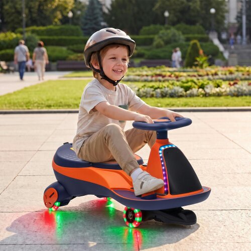 AIYAPLAY 2-In-1 12V Electric Wiggle Car with 2 Speeds, PU Wheels, Orange