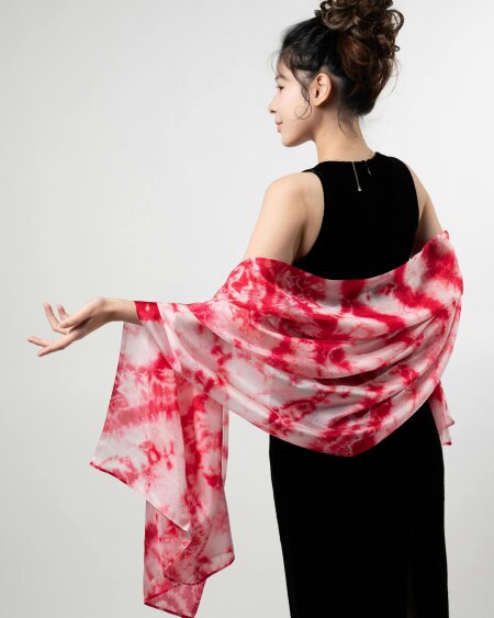 Crimson Shibori Silk Scarf – Hand-Dyed Mulberry Silk, Evening & Party Wrap
