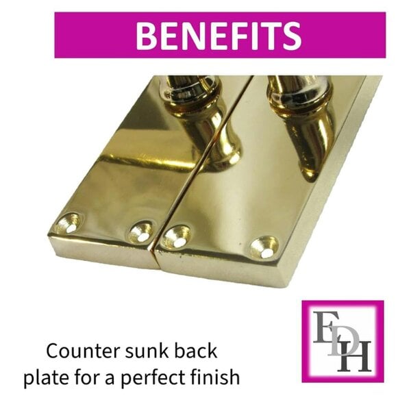 EDH Door Hardware Interior Door Handles Victorian Straight Lever Latch Brass Finish + Tubular Latch, 6 Pairs