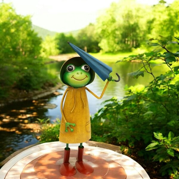 EDH Door Hardware Small Metal Yellow Soggy Froggy (28.5cm x 12.5cm x 7cm) – Quirky Handcrafted Frog Garden Ornament –  Metal Frog Statue for Outdoor