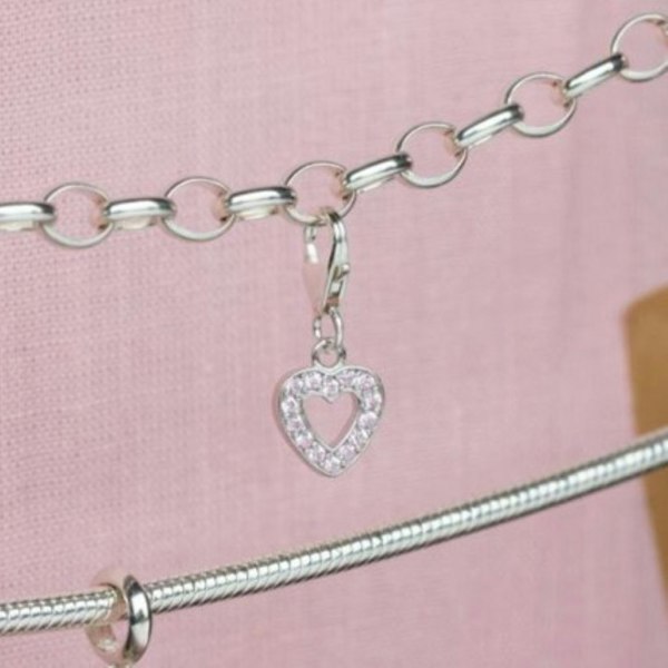Mylee London Pink Crystal Heart Pendant Charm - Sterling Silver