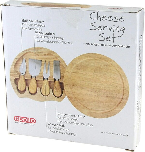 Diletto Gifts Round Cheese Board & 4 Pce Knife Serving Set