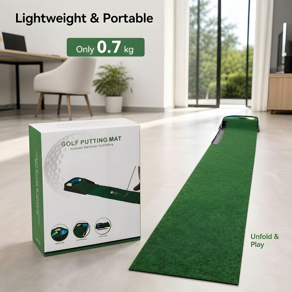 Centra Golf Putting Mat Training Aid Auto Ball Return 270cm Indoor Outdoor Green