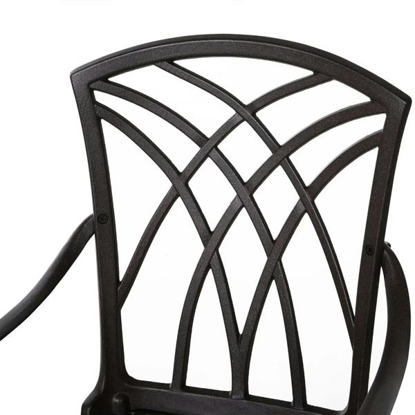Brown cast-aluminum armchair with curved lattice backrest