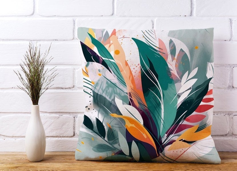 Warren Reed Coloured Abstrace Feather Leaves Cushions