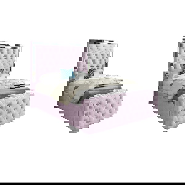 Casa Magna Marino Mirror Upholstered Soft Velvet Bed Frame - Pink