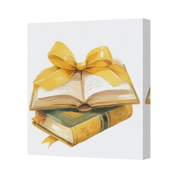 Benjamin Tate Design Golden Ribbon Book Stack Canvas Wall Art Print For Home Decor
