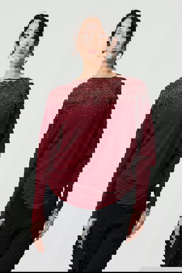 Red | Lace Trim Batwing Long Sleeve Jumper
