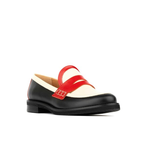 Embassy London Kay - Red & Cream & Black - Women's leather dressy almond toe penny loafer