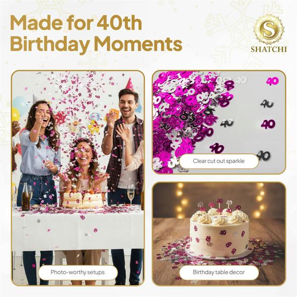 40th Birthday Pink Foil Confetti Set, Metallic Table Decoration in 1 to 5 Pack Options image 7