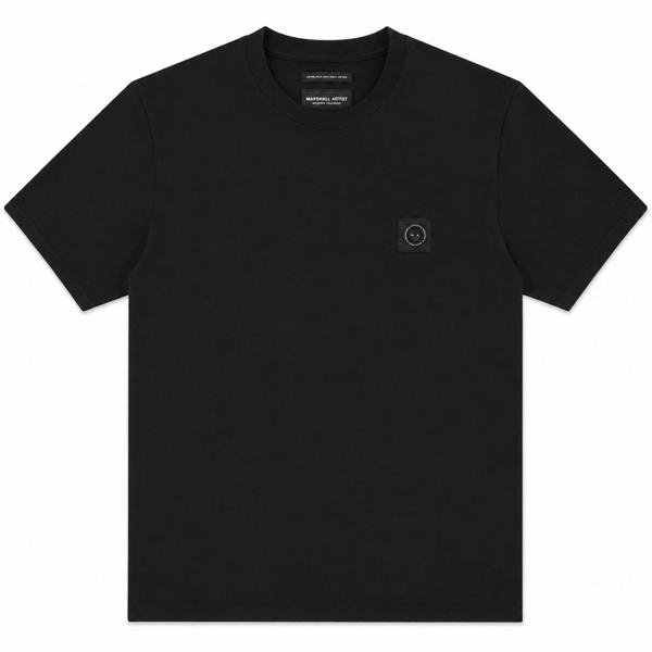 Black Marshall Artist Siren crew neck t-shirt featuring a small tonal logo patch on the chest.