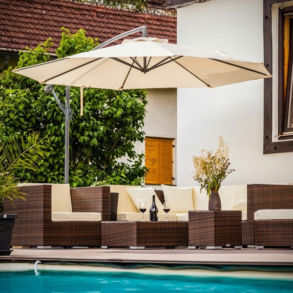Easy Open 3m Banana Parasol Cream - Garden Dining Umbrella Patio Cover Canopy - LoopsDirect