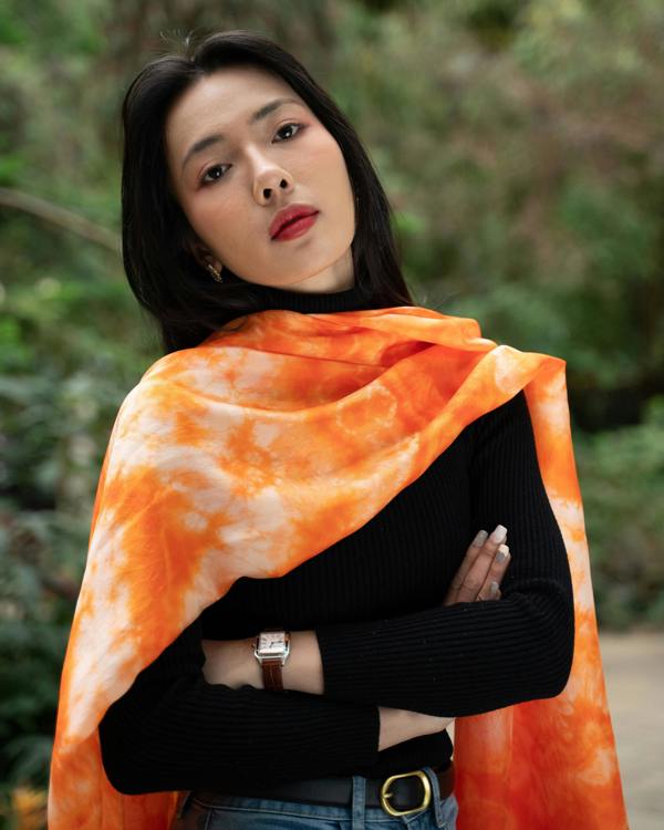 Orange Shibori Silk Scarf – Hand-Dyed Mulberry Silk, Beach & Pool Wrap