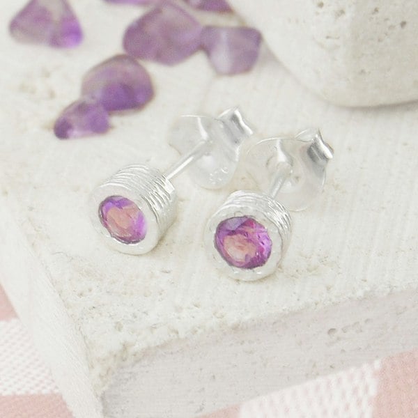 Amethyst February Birthstone Sterling Silver Stud Earrings