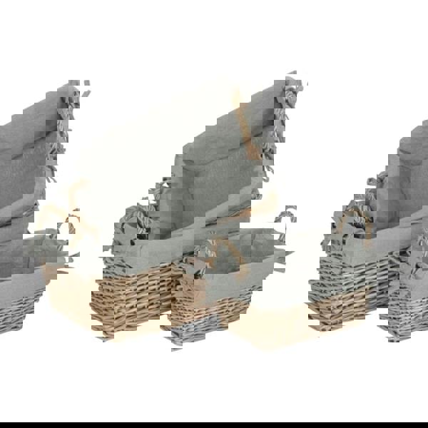 Wicker Antique Wash Finish Handled Grey Cotton Lining Storage Basket