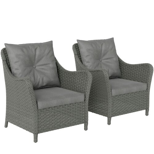 Wyld Haus Neluli Rattan Dark Grey Set Of 2 Outdoor Armchairs With Cushions Armrests And High Back