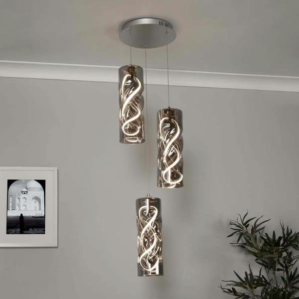 Pagazzi Lighting Demeter 3 Light Smoked Glass LED Cluster Ceiling Pendant