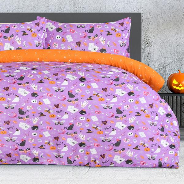 Smart Living Luxury Soft Reversible Celestial Halloween Duvet Cover with Pillowcases - Lilac