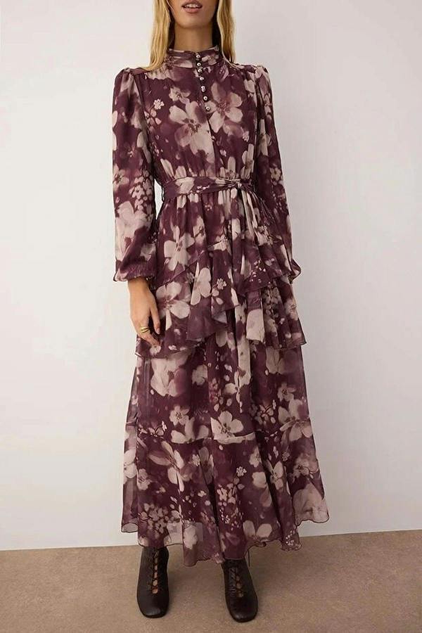 WOVCOR Floral Woven Chiffon Dress with Button Detail
