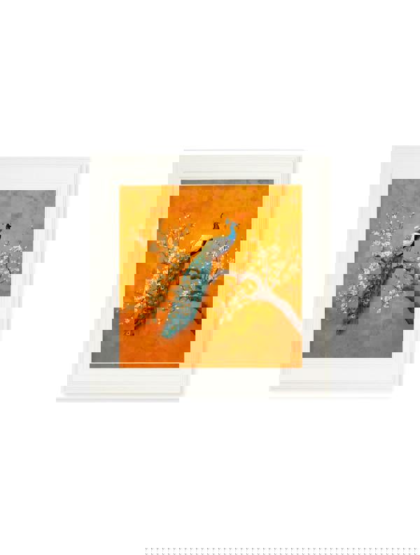 Exceptional Art Peacocks In Saffron Garden - Cream Hurstwood square frame