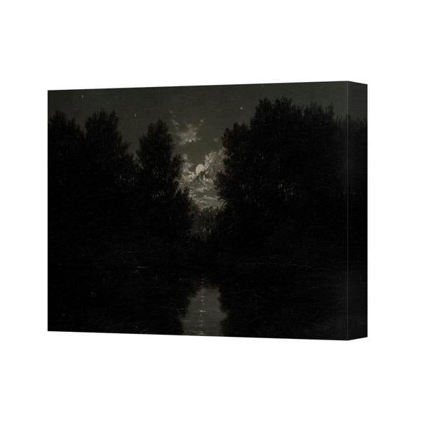 Benjamin Tate Design Monochrome Night Forest River Canvas Wall Art Print Home Decor