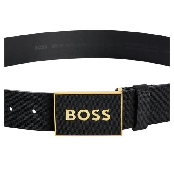 Boss Logo Leather Belt - Black/Gold - 