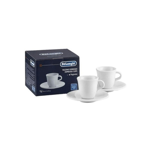 De’Longhi De'Longhi DLSC308 Ceramic Espresso Cups Twin Pack with Saucers 70ml White