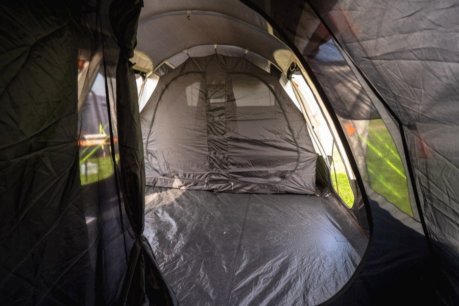 A photograph shot from inside one the Wichenford 8.0's four two person darkened sleeping pods.