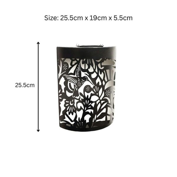 EDH Door Hardware Small Metal Curved Hummingbird Solar Wall Panel – 25.5 x 19 x 5.5 CM | Solar-Powered LED Garden Wall Art | Weatherproof