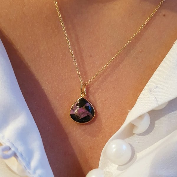 18ct Gold Vermeil Plated Ruby & Black Turquoise Necklace