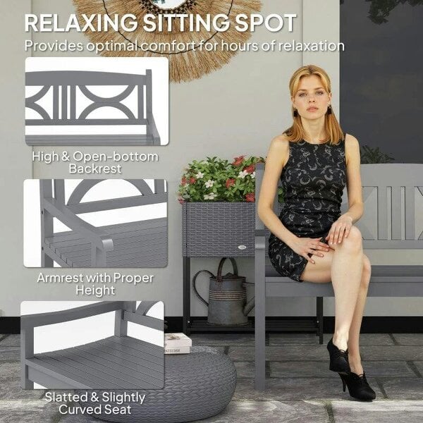 2-Seater Wooden Garden Bench Outdoor Patio Loveseat for Porch, Grey