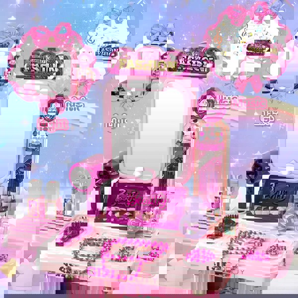 deAO Toys Girls Makeup Table & Suitcase – Portable Vanity Play Set with Light, Music & Accessories, Pretend Makeup Kit for Kids 3+, Great for Travel