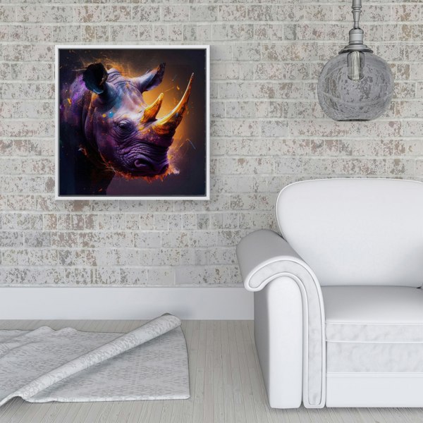 Warren Reed Golden Rhino Face Splash Art Framed Canvas