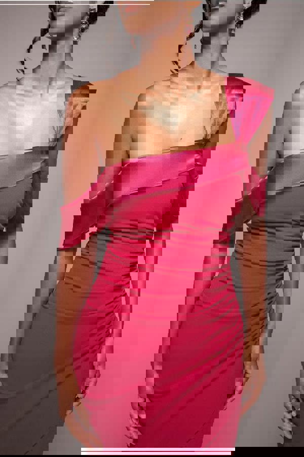 One Shoulder Satin Band Maxi Dress - Magenta DR3454