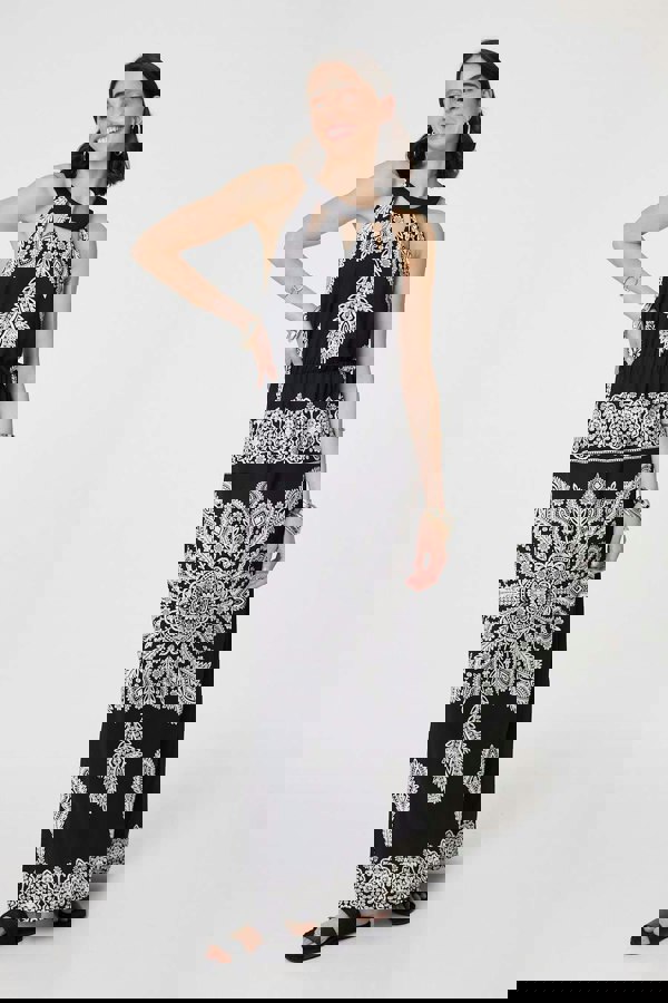 Black And White | Mosaic Print Halter Neck Long Dress