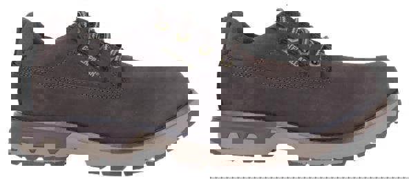 Caterpillar Pursue Low Mens Casual Lace Up Leather Trainer Shoes, black low-cut leather shoes with lace-up closure and rugged sole for casual wear.