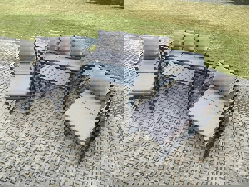 Fimous Aluminium 8 Pieces Garden Furniture Sofa Set with Cushions 7 Seater Outdoor Patio Set with 2 Armchair 2 Big Footstools 2 Side Tables Dark Grey