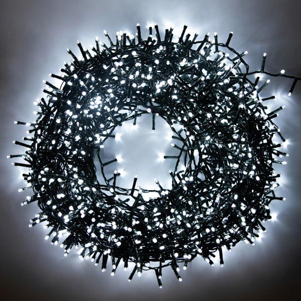 Cool White Compact LED Christmas String Lights with Green Cable, 8 Effects, Auto Memory and Timer image 1