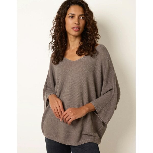 Blue Vanilla Metallic V Neck Knitted Ripple Jumper