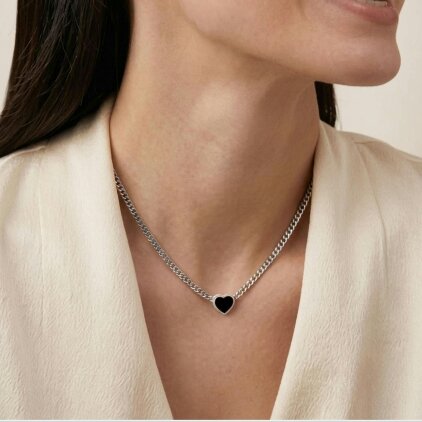 BLOOMTINE Loves Frequency™ Silver Heart Necklace with Black Onyx
