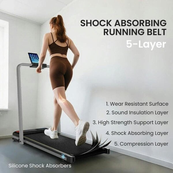 Bobobiy Folding Walking Treadmill, Under Desk Walking Pad with Incline, Silver Tone