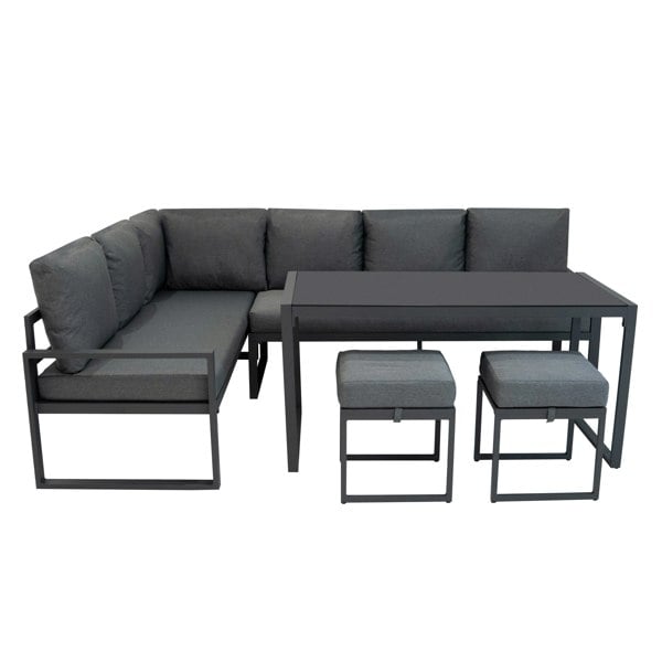 Jardi Aluminium Corner Sofa Set With Black Rattan Storage Box - Anthracite Grey